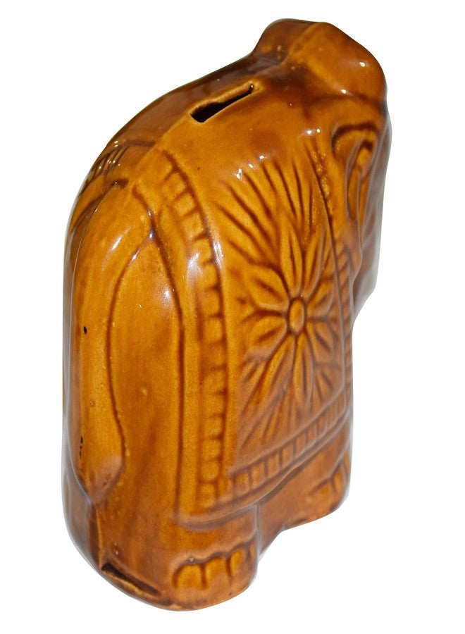 Pure Source India Ceramic Elephant Shape Coin Bank Money Saving Bank Toy Bank Piggy Bank (Brown) (L- 6 INCH) - Image 4